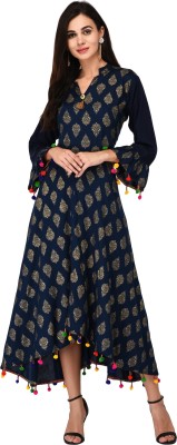 Nakoda Creation Women Block Print Flared Kurta(Blue)