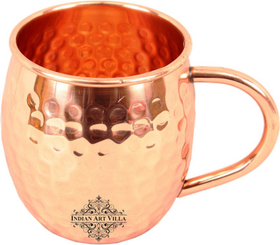 

IndianArtVilla Copper Round Hammered with Copper Handle Copper Mug(530 ml), Brown
