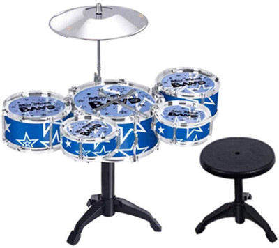 

Happy GiftMart Jazz Drum Set with Chair - Music Toy Instrument for Kids - 10 Piece Multi Color(Blue, Red)