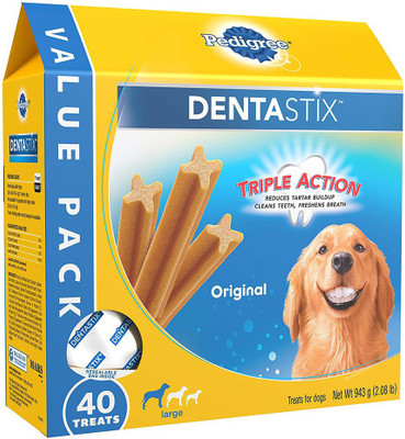 

Pedigree DENTASTIX Large Dog Chew Treats, Original (Pack of 40), Reduces Plaque and Tartar Buildup Chicken Dog Treat(943 g)