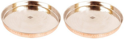 

IndianArtVilla set of 2 Steel Copper Hammered Full Dinner Serving Plate Plate Set(Pack of 2)