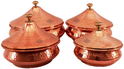 

IndianArtVilla Steel Copper Mughlai Handi With Lid For Restaurant Home Hotel Handi 1 L(Steel, Copper), Brown;silver