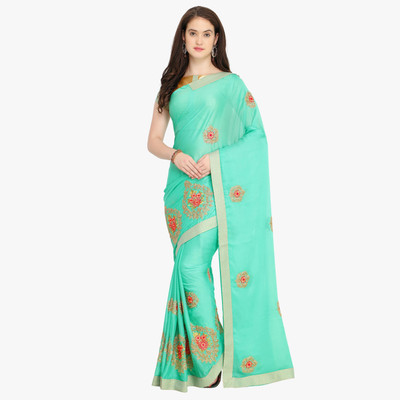 Shaily Retails Embroidered Fashion Georgette Saree(Blue) Flipkart