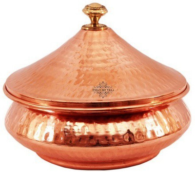

IndianArtVilla Hammered Steel Copper Serving Mughlai Handi With Lid - Serving Dish Curry Home Hotel Restaurant Tableware Bowl Tray Serving Set(Pack of 1)