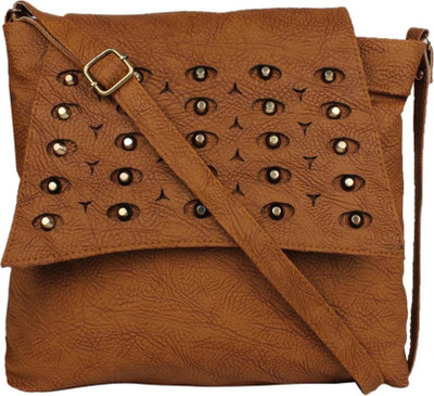 

Zoby Women Casual Brown Cotton, PU Sling Bag