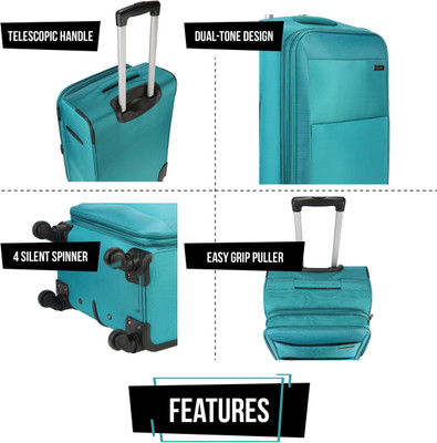 

Nasher Miles Manarola Soft-Sided Check-In Luggage Bag Cyan  Inch | 61CM Trolley/Travel/Tourist Expandable Check-in Luggage -  inch(Teal