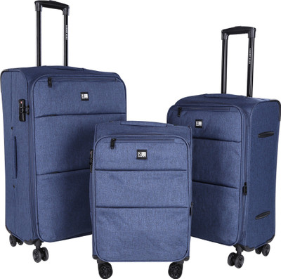 

Nasher Miles London Expander Soft-Side Luggage Set of 3 Blue Melange Trolley|Travel|Tourist Bags (55, 65 & 75 Cm) Expandable Check-in Luggage -  inch(Blue