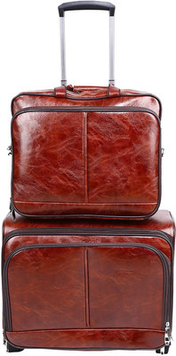 

PRAGEE Exclusive Brown PU Leather Office Laptop Trolley Bag Expandable Cabin Luggage -  inch(Brown