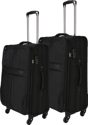 

Nasher Miles Brunei Soft-Sided Luggage Set of 2 Black Trolley/Travel/Tourist Bags (55 & 65 Cm) Expandable Check-in Luggage -  inch(Black