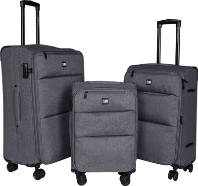 

Nasher Miles London Expander Soft-Side Luggage Set of 3 Grey Melange Trolley|Travel|Tourist Bags (55, 65 & 75 Cm) Expandable Check-in Luggage -  inch(Grey