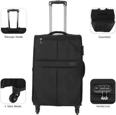 

Nasher Miles Brunei Soft-Sided Check-In Luggage Bag Black  Inch | 65CM Trolley/Travel/Tourist Expandable Check-in Luggage -  inch(Black