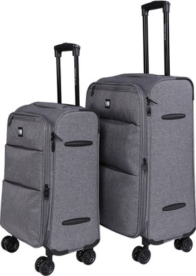 

Nasher Miles London Expander Soft-Side Luggage Set of 2 Grey Melange Trolley|Travel|Tourist Bags (55 & 65 Cm) Expandable Check-in Luggage -  inch(Grey