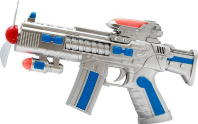 

Bubbly Giggles Space Gun Toy With LED Matrix Flashing Rotating Fan, Musical Battery Operated, Assorted Color, Multi Color (Silver)(Multicolor)
