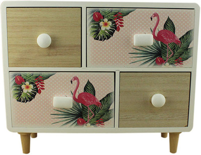 

AVMART Wooden Flamingo Pink 4 Drawers Multi Purpose Utilities Cosmetic Vanity Storage Box (30x10) cm Jewelry Vanity Box(White)