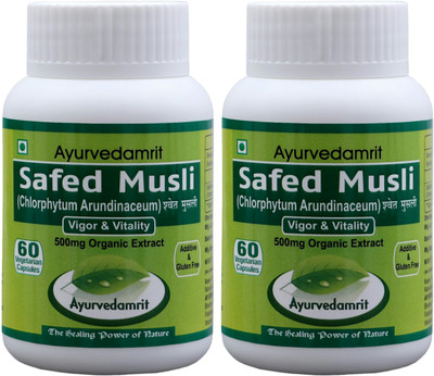 

Ayurvedamrit Safed Musli, For Endurance & Energy Care - 60 Vegetarian Capsules (Pack of 2)(120 No)