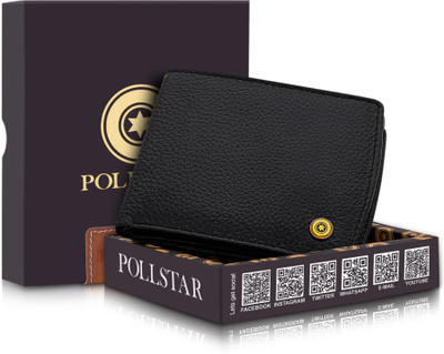POLLSTAR Men Black Genuine Leather Wallet(6 Card Slots)