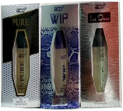 aco PERFUMES aco PURE, WIP, LA DUNA, 8ML attar roll on pack of 3 Floral Attar(Citrus)