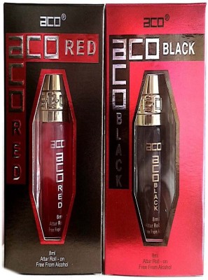 aco PERFUMES aco ACO RED, ACO BLACK, 8ML SPECIAL attar roll on pack of 2 Floral Attar(Leather)