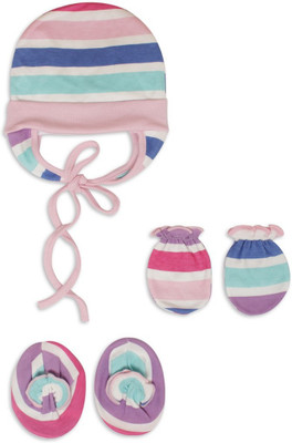 

Pebbles Baby/Infant Cute Printed Cap with ears, Mitten & Bootie Combo(Multicolor)