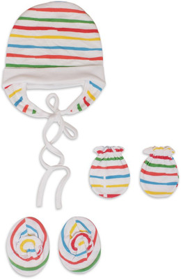 

Pebbles Baby/Infant Cute Printed Cap with ears, Mitten & Bootie Combo(Multicolor)