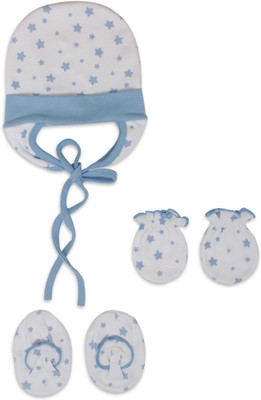 

Pebbles Baby/Infant Cute Printed Cap with ears, Mitten & Bootie Combo(Blue)