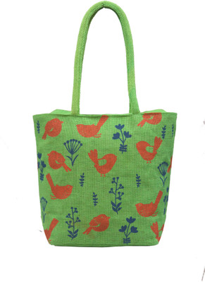 

AGGDA Sparrow Printed Women Waterproof Jute Printed Tote Shoulder Bag Handbag Eco-Friendly with Zip with inner lining and pocket (Green) Waterproof Lunch Bag(Green, 16 L)