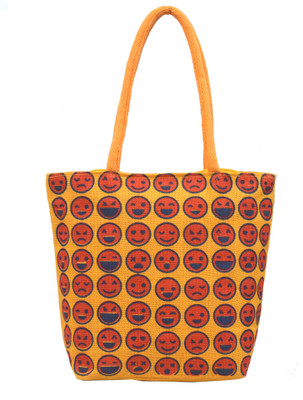 

AGGDA Smiley Printed Women Waterproof Jute Printed Tote Shoulder Bag Handbag Eco-Friendly with Zip with inner lining and pocket (Yellow) Waterproof Lunch Bag(Yellow, 16 L)
