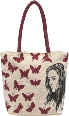 

AGGDA Women Waterproof Jute Printed Tote Shoulder Bag Handbag Eco-Friendly with Zip with inner lining and pocket (Beige color) … Waterproof Lunch Bag(Beige, 16 L)