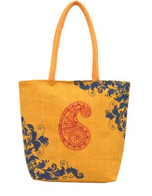 

AGGDA Paisley Printed Women Waterproof Jute Printed Tote Shoulder Bag Handbag Eco-Friendly with Zip with inner lining and pocket (Yellow) Waterproof Lunch Bag(Yellow, 16 L)