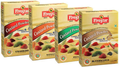 

5 Star Mix Combo of Strawberry, Pista, Mango and Butterscotch- 100g Each (Pack of 4) Custard Powder(400 g)