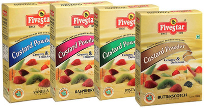 

5 Star Mix Combo of Vanilla, Raspberry, Pista and Butterscotch - 100g Each (Pack of 4) Custard Powder(400 g)