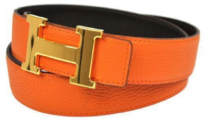 

Niryat international Men Black Genuine Leather Belt, Black oranage