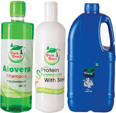

pure touch Alovera&milky shampoo&coconute hair oil(Set of 3)