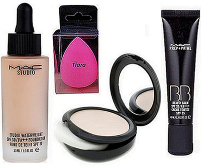 

tiara Sponge Puff , Mac Two Way Compact , Studio Waterweight Foundation, BB Beauty Blam Cream(Set of 4)