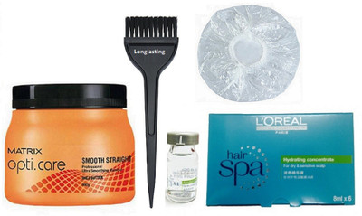 

longlasting Hair Brush,Shower Cap,Matrix Smooth Straight Hair Spa,Loreal Hydrating Concentrate For Dry And Sensitive Scalp- Pack Of 6(Set of 4)