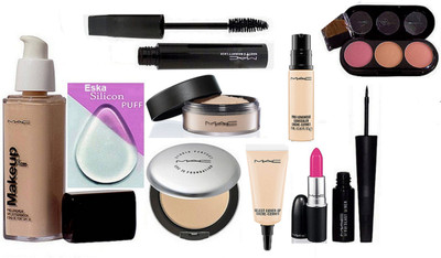 

eska Silicon Puff & Makeup Pro Long wear Foundation Spf 10,Studio Prefect Compact,Loose Powder,Select Cover Up,Pro longwear Concealer, Haute and Naughty Mascara,Liquid Last Eyeliner,Candy yum-yum Lipstick, 3 Shade Blusher(Set of 10)
