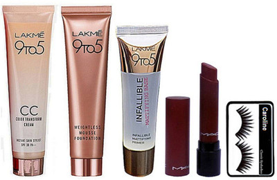 

caroline Eyelashes, Primer, Mousse Foundation, Cream, Liptensity Lipstick(Set of 5)