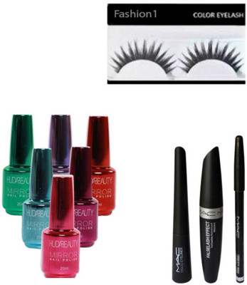 

FASHION 1 combo kit kajal,mascara,eyeliner,nail polish mirror with eyelash(Set of 10)