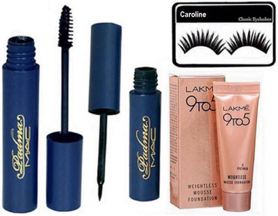 

caroline Eyelashes with Padma Eyeliner & Mascara & 9 to 5 Weightless Mousse Foundation(Set of 4)