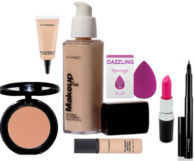 

Dazzling Sponge Puff & Makeup Pro LOngwear Foundation & Mac Compect & Pink Lipstick & Pen Eyeliner & Select Cover-Up & Pro Longwear Concealer(Set of 7)