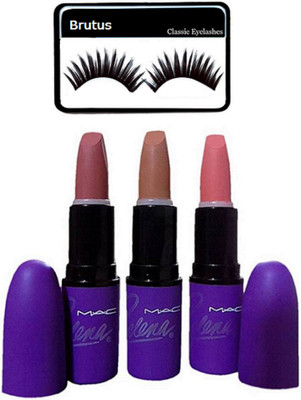 

BRUTUS Eyelashes With Mac Selena Matte Finish Longlasting Lipstick (Pack of 3)(Set of 4)