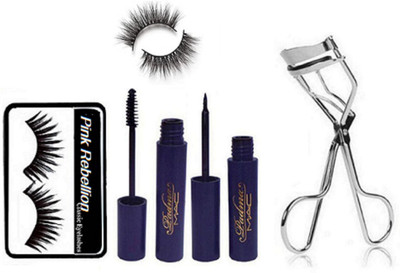 

Pink Rebellion Eyelashes & Padma Eyeliner+Mascara & Eyelashes With Eyelashes Curler(Set of 5)