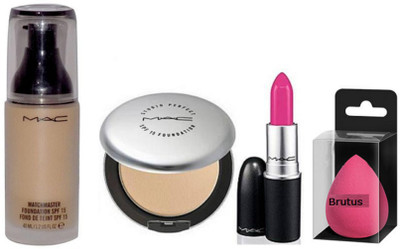

BRUTUS Sponge Puff, Mac MatchMaster Foundation, Studio Prefect Compact, Candy Yum-yum Lipstick(Set of 4)