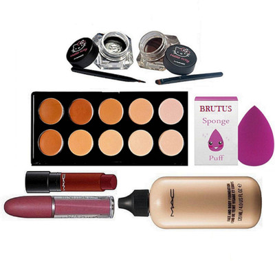 

BRUTUS Sponge puff, Balm Eyeliner, 10 Shade Concealer palette,Liptensity Lipstick &Liquid Lip Gloss & Face And Body Foundation(Set of 7)