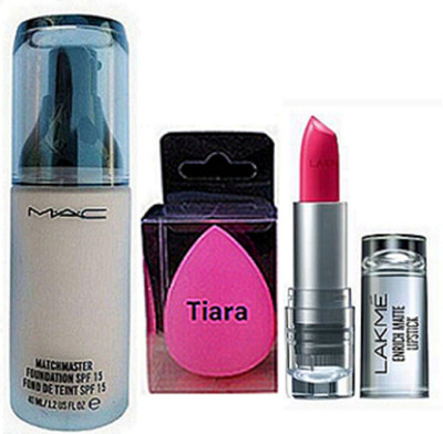

tiara Spounge Puff , Mac Matchmaster Foundation, Lakme Enrich lipstick(Set of 3)