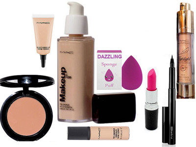 

Dazzling Sponge Puff & Makeup Pro LOngwear Foundation & Mac Compect & Pink Lipstick & Pen Eyeliner & Select Cover-Up & Pro Longwear Concealer & Highlighter(Set of 8)
