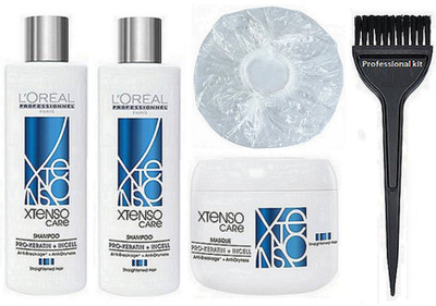 

professional kit Hair Brush , L'oreal X-Tenso Care Shampoo (Pack of 2) , Shower Cap , Masque(Set of 5)