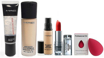 

Professional kit Sponge puff , matchmaster spf 15 foundation found de teint with pro longwear concealer Mattifying Base Primer & 9to5 Enrich Matte Lipstick(Set of 5)