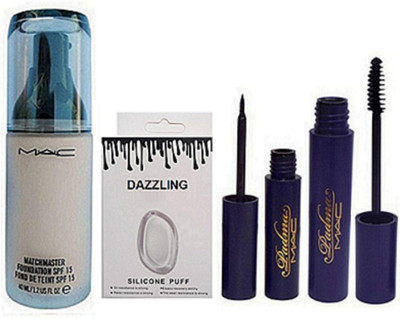 

Dazzling Silicon Puff & Matchmaster Foundation & Padma eyeliner & Mascara(Set of 4)