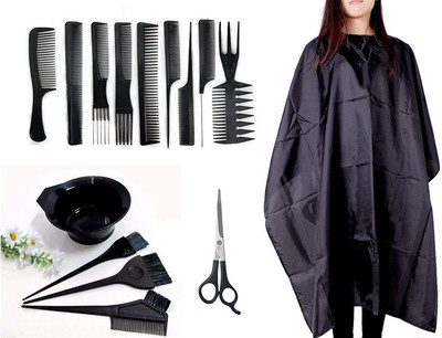 

BOXO Salon Accessories Combo for Hairdressing, hair Cutting Comb, Scissor, Dye Bowls kit, 9 Pcs comb Set Professional Use(Set of 15)